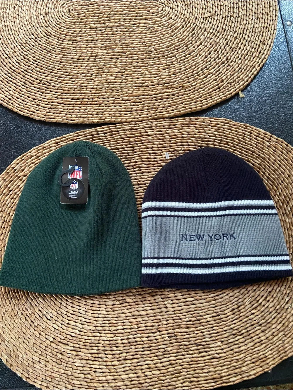 New York Jets & NY Yankee beanie duo - Green and Navy knit caps
